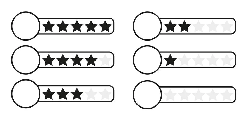 Black and white (monochrome) star rating bar with white circle where you can  Stock Illustration
