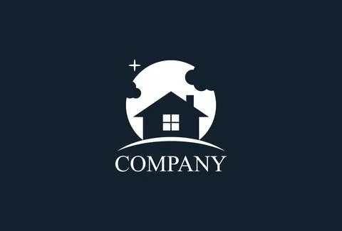 Black and White Moon Cloud House Building Logo Design Concept	 Illustrazione stock