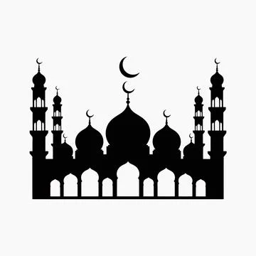 Black and white of a mosque with domes and minarets architecture islamic Illustrazione stock