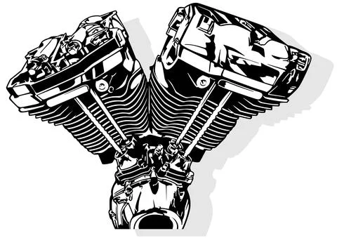 Black and White Motorcycle Engine Stock Illustration