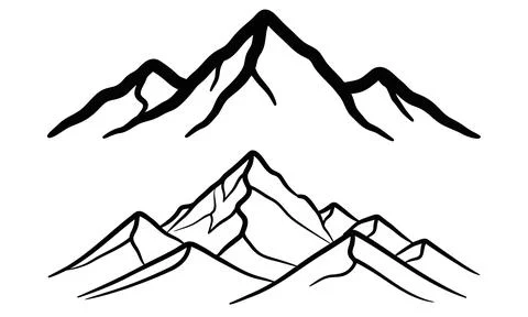 Black and white mountain range line art vector set with minimalist peak silho イラスト素材