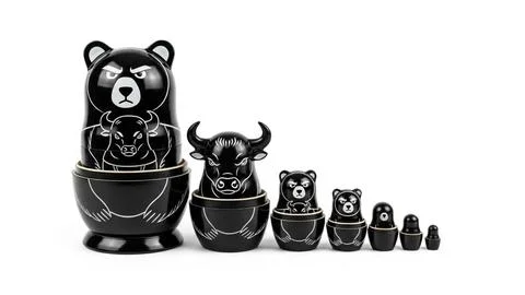 Black and white nesting bear dolls Illustrazione stock