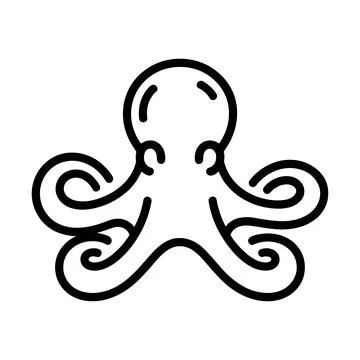 Black and white octopus line with curly tentacles line black and white Illustrazione stock