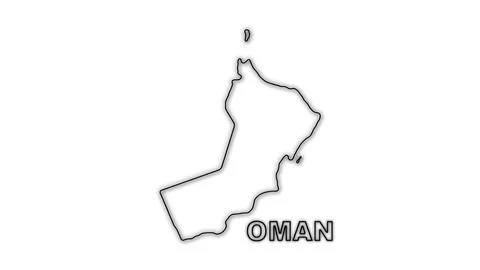 Black And White Oman Map Outline Minimalist Monochrome Illustration Stock Illustration