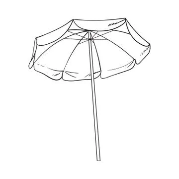 Black and white open beach umbrella, sketch style vector illustration 스톡 일러스트
