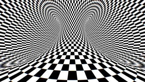 Black And White Optical Illusion Moving Checkerboard Pattern 3D Torus Stock Footage 250125437