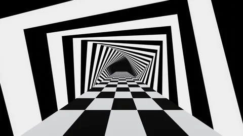 Black and white optical illusion checker road with rotating squares Stock-Footage 269844244