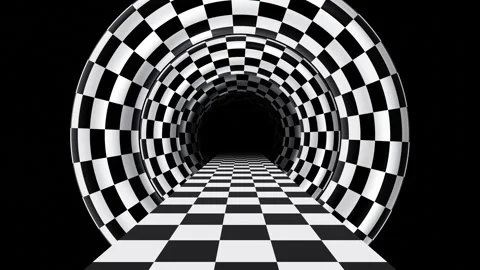 Black and white optical illusion checker road with rotating circles Stock Footage 269844277