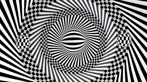 Black and white optical illusion circles with rotating spheres loop animation 스톡 동영상 279402294