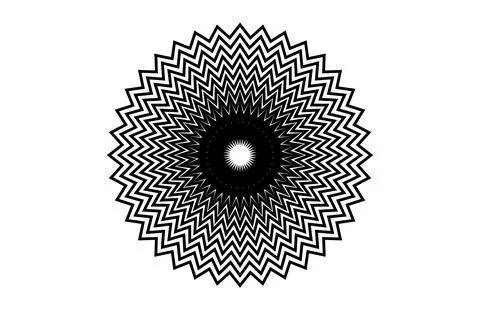 Black and White Optical Illusion Geometric Mandala Radial Starburst Pattern.. イラスト素材