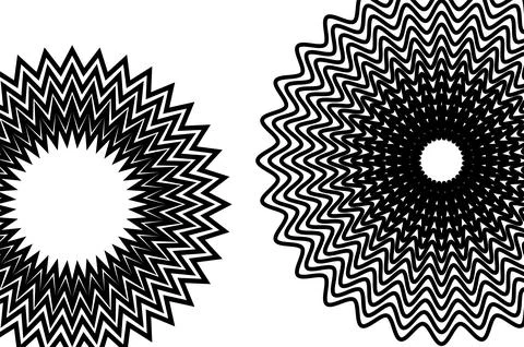 Black and White Optical Illusion Geometric Mandala Radial Starburst Pattern.. イラスト素材