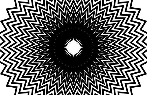 Black and White Optical Illusion Geometric Mandala Radial Starburst Pattern.. イラスト素材