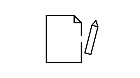 Black and white outline of a document with a pencil, symbolizing writing or.. Stock Footage 332853504