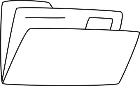 Black and White Outline of an Open File Folder with Document Inside Stock Illustration
