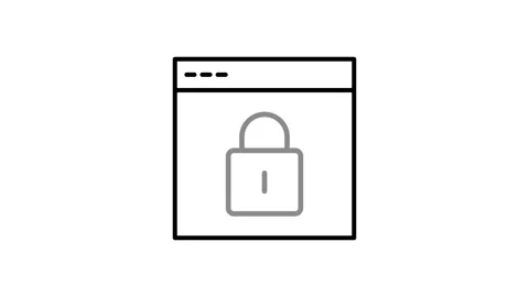 Black and white outline of a padlock displayed on a computer screen, symbol.. Stock Footage 332853529