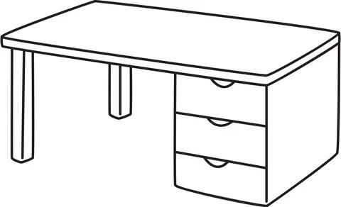 Black and White Outline of a Rectangular Desk or Table Stock-Illustration