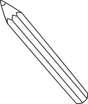 Black and White Outline of a Sharpened Wooden Pencil with Eraser Stock Illustration