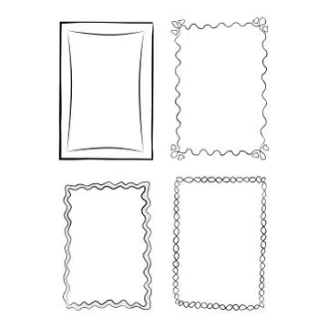 Black and White Outlined Frames Illustrations Set Stock Illustration