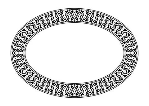Black and white oval frame with an intricate, repeating ornamental pattern.  스톡 일러스트
