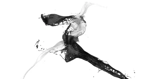 Black and white paint splashes collide in slow motion (FULL HD) Video stock 36526970