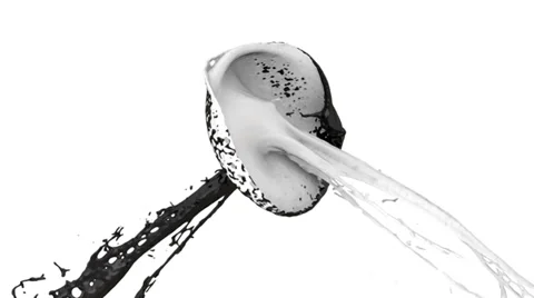 Black and white paint splashes collide in slow motion and form ring (FULL HD) Video stock 37037355