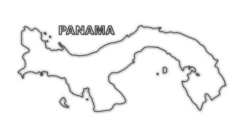 Black And White Panama Map Outline Minimalist Monochrome Illustration Stock Illustration