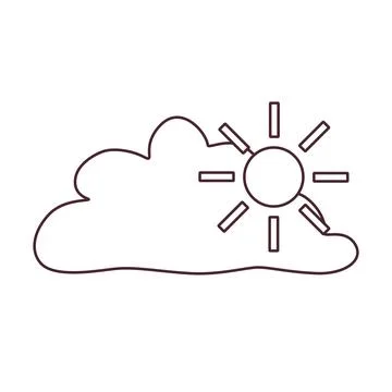 Black and white partly cloudy weather icon with sun and cloud in doodle style. Stock Illustration