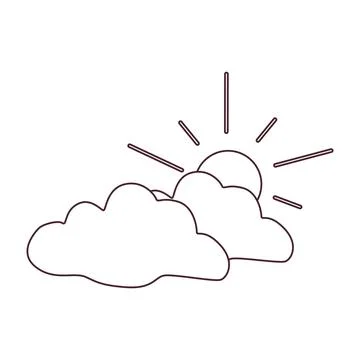 Black and white partly cloudy weather icon with sun and cloud in doodle style. Stock Illustration