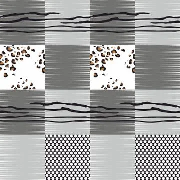 Black and white patchwork collage animal skin mixed with geometric pattern Stock Illustration