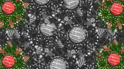 Black and white pattern background with colorful corner wreaths Stock Illustration