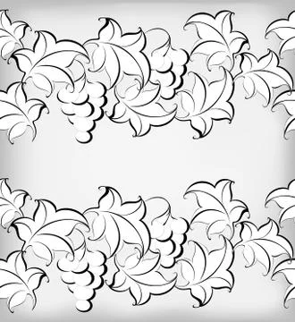 Black and white pattern of branches and grapes. EPS10 vector illustration Stock Illustration