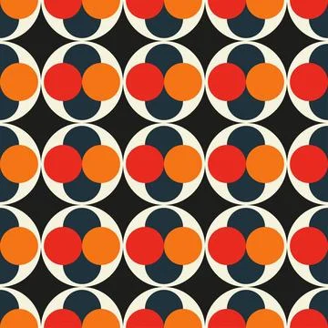 A black and white pattern of circles with red and orange dots Stock Illustration
