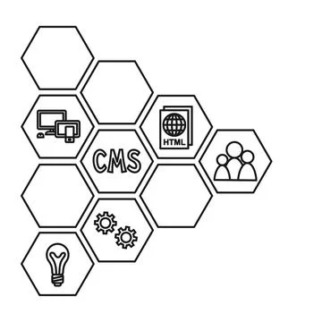 Black and white pattern of cms elements. Hexagon arrow point right 스톡 일러스트