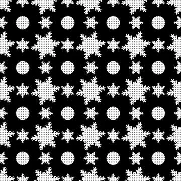 Black and white pattern. Cute polka dot Christmas snowflakes. Seamless winter Stock Illustration