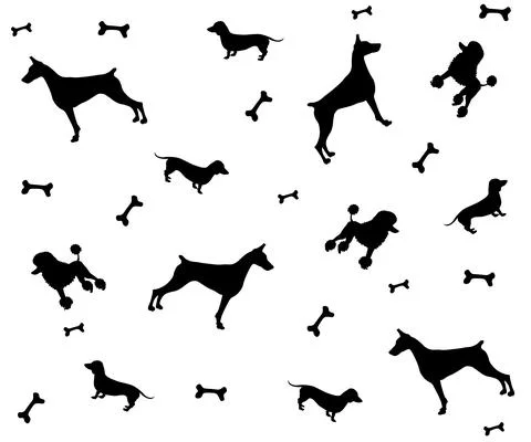Black and white pattern of dog silhouettes-dachshund, poodle and doberman Stock Illustration