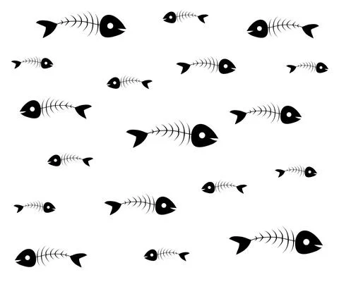 Black and white pattern with fish skeletons Illustrazione stock