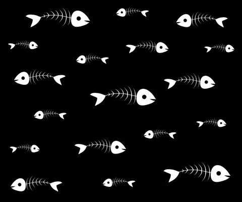 Black and white pattern with fish skeletons Illustrazione stock