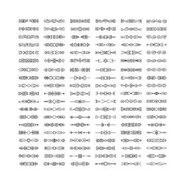 Black and white pattern of interconnected geometric shapes and abstract sym.. Stock Illustration