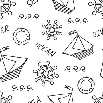 Black and white pattern on a marine theme Stock Illustration