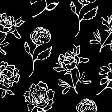 Black and white pattern with roses.vector illustration for paper, textile, backg Stock Illustration
