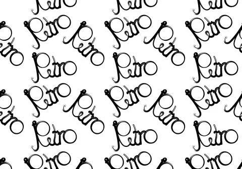 Black and white pattern, seamless design, retro inscription written in beauti Stock Illustration