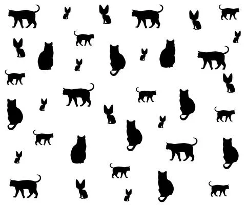 Black and white pattern with silhouettes of black cats Stock Illustration