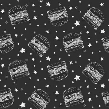 Black and white pattern with sketchy burgers Stock Illustration