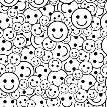 Black and white pattern with smile icons. Stock Illustration