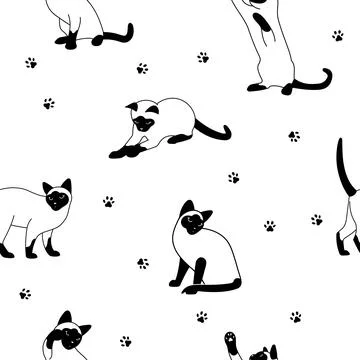 Black and white pattern with Thai kittens Stock Illustration