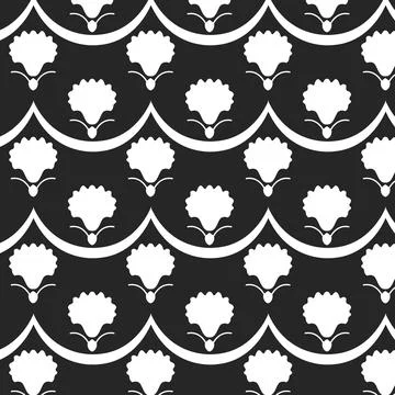A black and white pattern with white flowers Stock Illustration