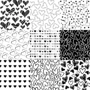 Black and white patterns for Valentines day Stock Illustration