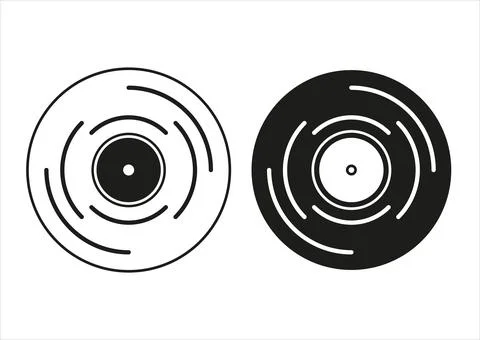 Black And White Phonograph Record Icon Flat Design Vector Stock Illustration