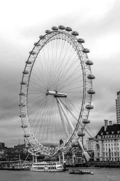 A black and white picture of the London Eye Stock Photos