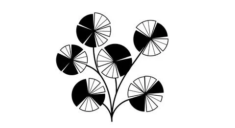 Black and white pie chart flowers Stock Illustration